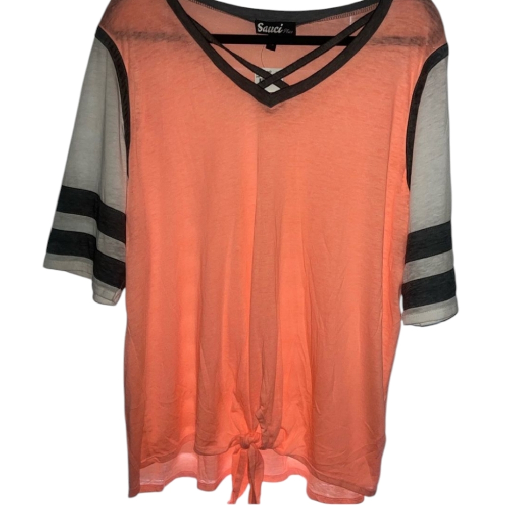 ✨Vibrant Coral V-Neck Tie-Front Jersey